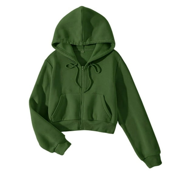 Hoodie Sweatshirt for Women Green Zip Up Cropped Hoodies Woman Long Sleeve Tops Pullover Sweatshirts for Women Cute Cloths L