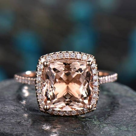 Rose Cut Ring - Bestselling 1.50 Carat Cushion Cut Morganite and Diamond Engagement Ring in Rose Gold