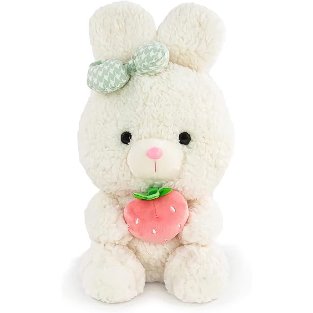 Peluche Mignonne Jouet en Peluche Animal en Peluche Doux Poupée Rabbit Coussin Doux Fraise Peluches à Câliner pour Enfants (Rabbit + Fraise, 9,8 Pouces)