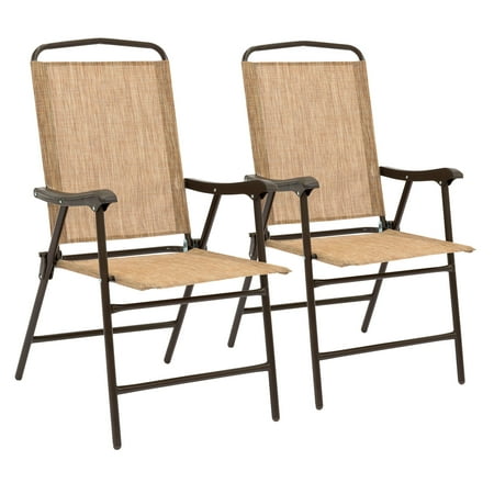 Best Lawn Chair Best Choice Products Set of 2 Weather-Resistant Outdoor Textiline Folding Sling Back Chairs with Metal Frame, Brown ()