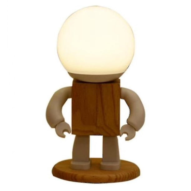 Lámpara de mesa creativa con figura de madera con pantalla de cristal blanco, lámpara de noche modernista, lámparas de mesita de noche