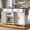 thumbnail image 1 of Farmhouse Kitchen Island Cart - White Rolling Kitchen Island with Drop Leaf, Spice Rack & Power Outlet for Kitchen, Dining & Home Office Storage - 53.5”, 1 of 38