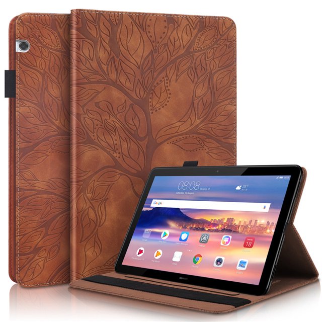 3D Tree Embossed for Huawei MediaPad Media Pad T5 10 Case Cover Flip Stand Case for Tablet Huawei MediaPad Media Pad T5 T 5 10.1 RX Brown MediaPad T5 10.1inch