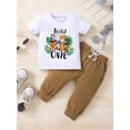 thumbnail image 2 of Infant Boy Summer Clothes Suits Letter Animal Print Short Sleeve Crew Neck T-Shirts and Elastic Waist Long Pants 2Pcs Set, 2 of 9