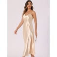 thumbnail image 4 of DARING DIVA Satin V Neck Spaghetti Strap Silky Maxi Dress M Champagne, 4 of 6