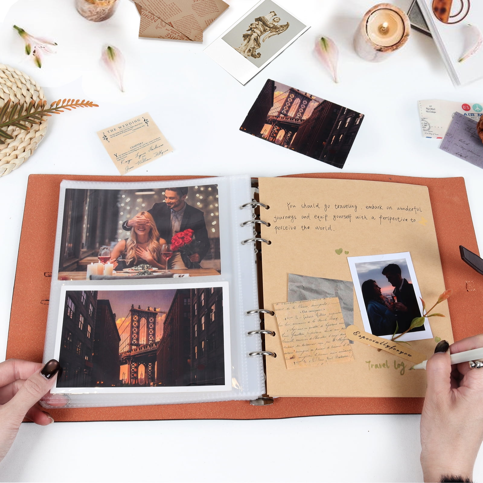 RECUTMS Photo Album Hold 4x6 200 Photos Thick Leather Cover Picture Album with 30 Writing Paper Scrapbook Memory Book Birthday Anniversary (Brown)