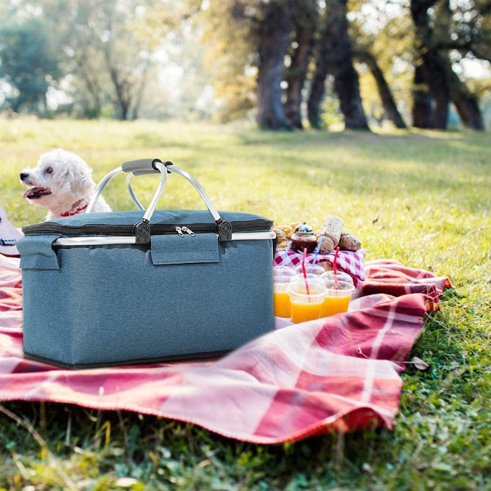 Collapsible Picnic Basket Portable Cooler Bag with Lid and 2 Sturdy Handles Ideal for Picnics Food Delivery Take Outs Market Shopping and Travel Walmart