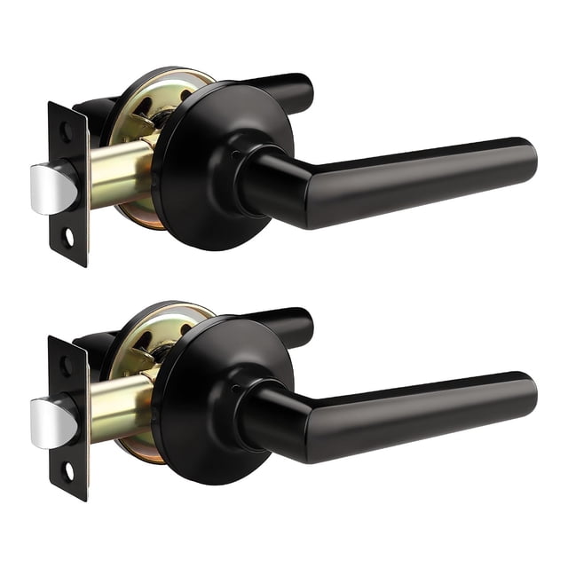 GOBEKOR 2 Pack Poignées de Porte Noires Mates Poignée de Porte Intérieure Robuste Levier de Porte Noir pour Placard Ou Couloir Réversible Sans Clé pour Gauche