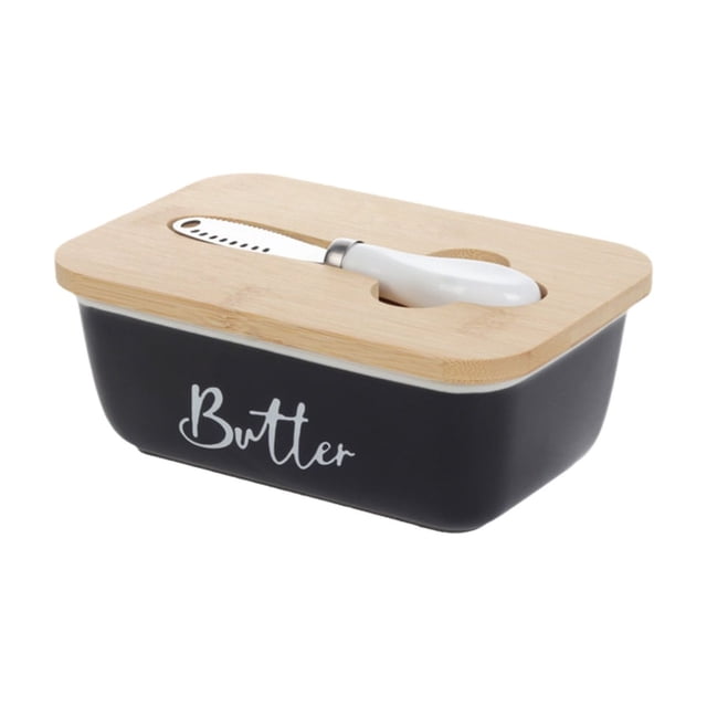 Black Ceramic Butter Box With Built-In Multifunctional Knife, 500Ml Large Capacity, Smooth Glazed Surface And Non-Slip Base For Bread Spread And Kitchen Storage, 6.37X4.09X2.36In 0.97Lb
