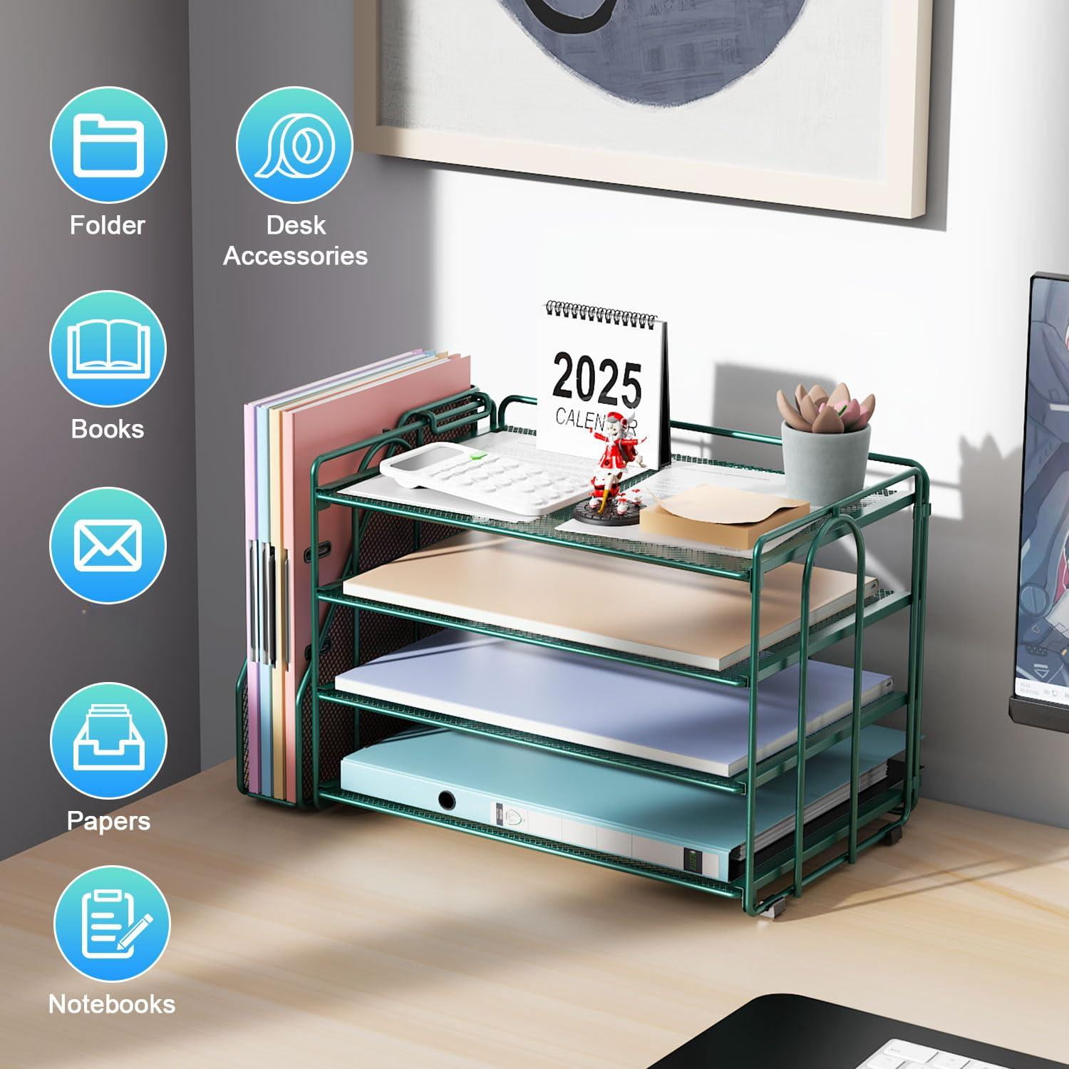 4-tier Paper Organizer With Magazine Holder  Desk Organizers And Accessories & Workspace File For Office Supplies Storag (green 4-tier)