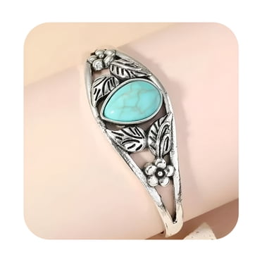 DESIGNICE Women 925 Silver Tibetan Turquoise Open Bangle Cuff Bracelet Wedding Jewelry