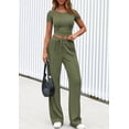 thumbnail image 3 of PRETTYGARDEN Womens 2 Piece Outfits Summer Ribbed Knit Button Short Sleeve Tops Casual Wide Leg Pants Lounge Sets, 3 of 8