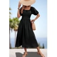 thumbnail image 6 of Women's Square Neck Smocked Waist Puff Sleeve Midi Dress Solid Pattern Elegant Everyday 95% polyester 5% elastane, 6 of 11