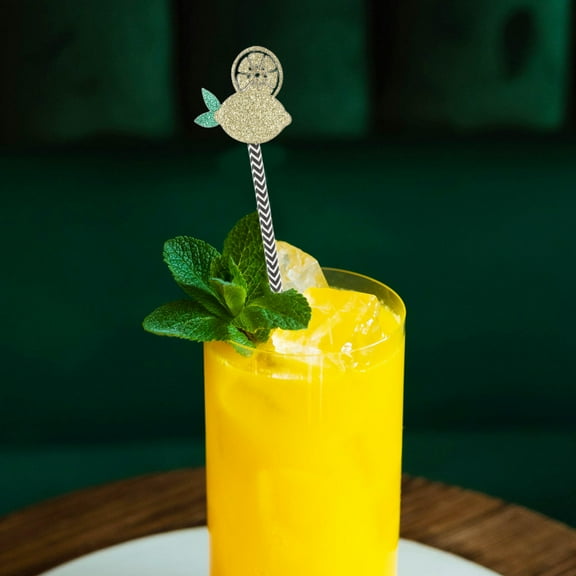 MLINS  12 Pcs Lemon Paper Straws Yellow Striped Birthday Party Favors Decorations Cocktail