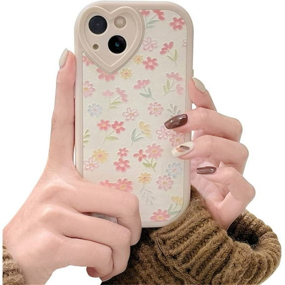 Compatible with iPhone 13 Case with Cute Flowers Floral Pattern for Women Girls Soft Silicone Love Lens Protection Case for iPhone 13 - White