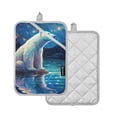 thumbnail image 2 of Pot Holders Set of 2 Heat Resistant 338℉ Kitchen Oven Gloves Potholder Cooking Baking Microwave Mitts Polar Bear in Night, 2 of 7