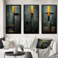 thumbnail image 1 of Designart "Indigo Stairway Minimal Grace IV" Modern Geometric Framed Wall Art Set Of 3 - Gold Abstract Geometric Frame Gallery Wall Set For Home Decor, 1 of 6