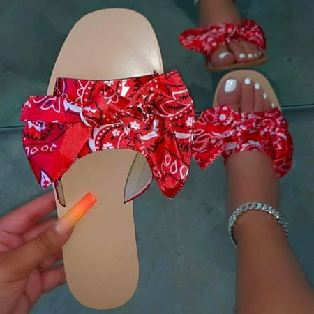 

KKCXFJX slippers for women Womens Flip Flop Bowknot Casual Shoes Beach Slippers Comfy Slip On Flats Sandals Slippers