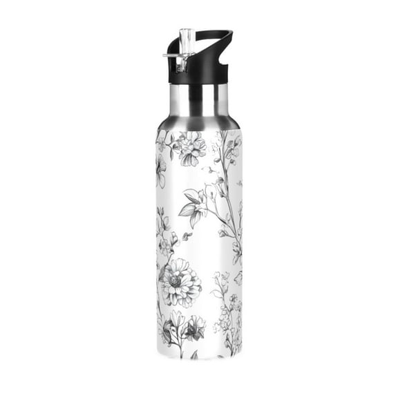 ALAZA Vintage Bloom Flower Water Bottle Insulated Flask Stainless Steel Straw Lid 20 oz