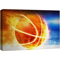 wall26 Canvas Print Wall Art Speeding Fiery Basketball on The Court Sports Athletes Digital Art Realism Modern Scenic Dramatic Fun Ultra for Living Room, Bedroom, Office - 24"x36"