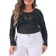 thumbnail image 1 of GRACE & GRANDEUR Tallas Grandes Blusas de Malla Transparente de Manga Larga Cuello Redondo Tee Blusa Ropa de Club 2X Negra, 1 of 1
