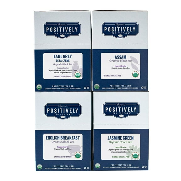 Positively Tea's Organic Traditional Tea Favorites  Tea Pods for Keurig-compatible Brewers  96 Pods