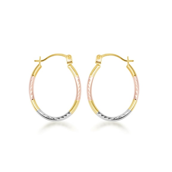 14K Tri-Color Gold Diamond Cut Huggie Hoop Earrings