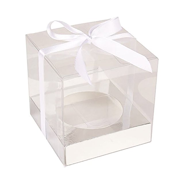 Paquete de 12 recipientes transparentes de PVC para cupcakes para hornear, regalar y hacer manualidades. Perfectos para bodas, cumpleaños y regalos de fiesta.