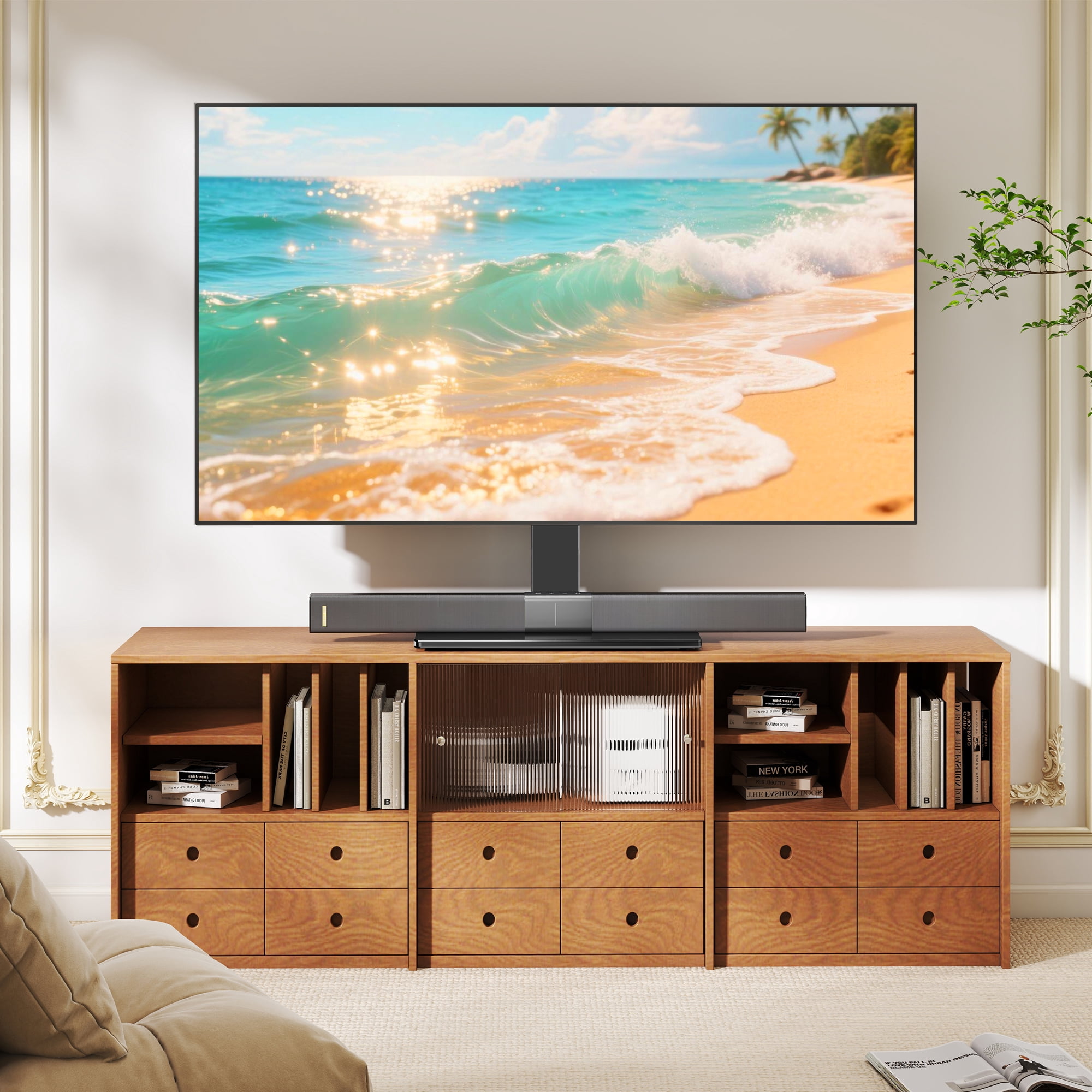 RTVR Universal Table Top TV Stand for 32 to 75 inch Flat Screen TVs, Swivel Height Adjustable Table Mount Base, Black