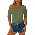 thumbnail image 4 of Sexlip Womens Swimsuit Set Asymmetrical Off Shoulder Cover Up Design Short Sleeve Cropped Silhouette Lightweight Fabric for Beach Vacations Green L, 4 of 6