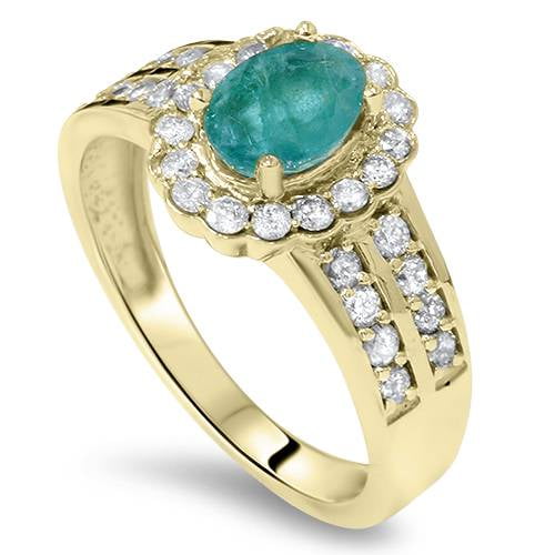 Pompeii 1 3/8ct Emerald & Diamond Ring 14K Yellow Gold (G/H,VS2)