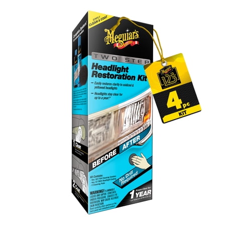 Meguiar's Two Step Headlight Restoration Kit, Headlight Cleaner Restores Clear Car Plastic and Protects from Re-Oxidation, Includes Headlight Coating and Cleaning Solution​