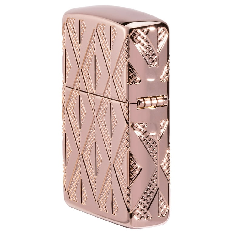 Zippo Armor Rose Gold Geometric Diamond Pattern Design Pocket