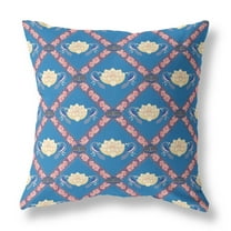 Lotus Peacock Rose Indoor/Outdoor Fabric Pillow with Zip -Blue Yellow Pink 26x26