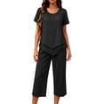 thumbnail image 6 of QIYAGBSA 2 Piece Sets for Women Round Neck Top and Capri Pants with Pockets Relaxed Fit Summer Casual Lounge Wear (Black 2XL), 6 of 6