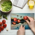 thumbnail image 4 of Tropical Cutting Board, Tropical Sunset Moorea French Polynesia Reflection Resort Scenic Waterscape, Decorative Tempered Glass Cutting and Serving Board, Small Size, Yellow Coral Blue, by Ambesonne, 4 of 5