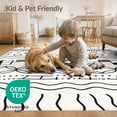 thumbnail image 4 of ODIKA 5'x7' Black White Abstract Geometric Striped Washable Area Rug Contemporary Hand Drawn Motifs with Circles Waves for Small Living Room, Bedroom, Easy Care, Non-Shedding, Pet Friendly, 4 of 7