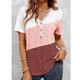 thumbnail image 2 of Blusa informal transpirable de manga corta para mujer para oficina, fiestas y salidas - Camisa con escote en V y encaje en contraste en rosa S, 2 of 5