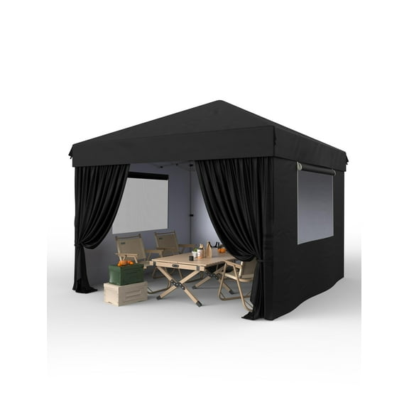 10x10 ft Pop Up Canopy with 4 Removable Sidewalls and Windows, 3 Adjustable Heights Commercial Shelter, Portable Enclosed Instant Tent with Wheeled Carry Bag, Waterproof Outdoor Gazebo, 7 Colors Avail
