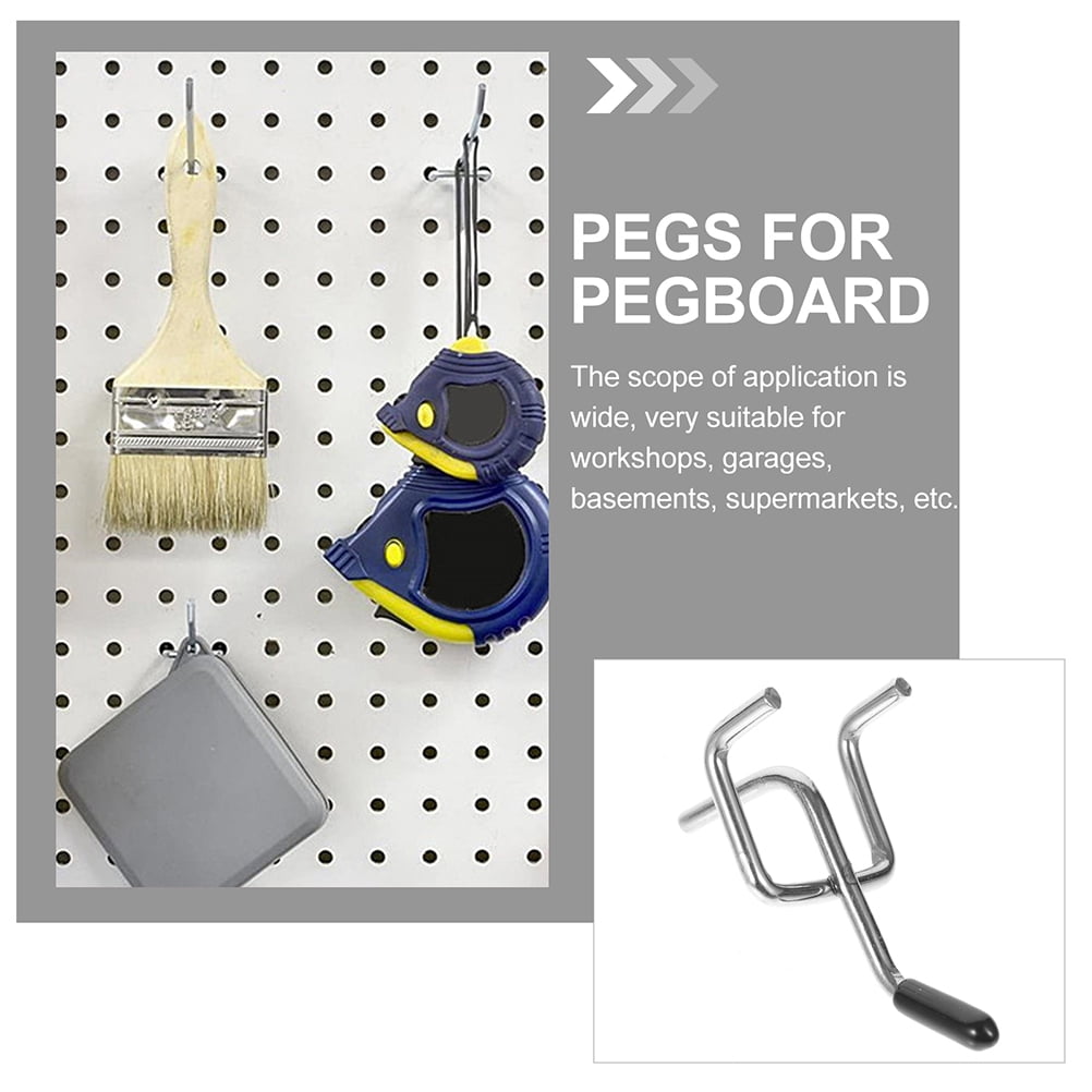 PAMINGONO 50Pcs Metal Pegboard Hangers Plated Silver Heavy Duty Hooks for Shop Garage Wall Storage