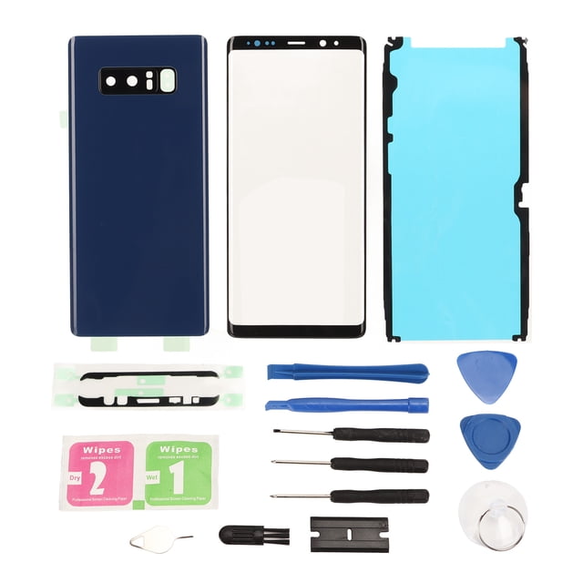 Kit de reemplazo de cubierta de vidrio trasera para Samsung Galaxy Note 8 Kit de reparación de cubierta de vidrio de pantalla exterior frontal azul