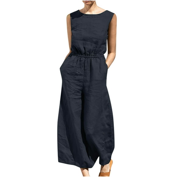 Mono de mujer, monos, monos, monos para bolsillo sin mangas, pantalones rectos sueltos de Color sólido, pantalones de mameluco de moda Odeerbi ODB-2