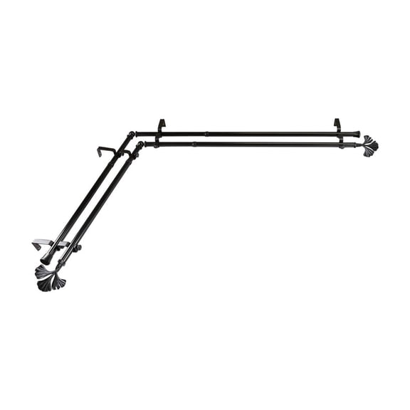 Corner Window Curtain Rod - Adjustable Double Rod - Black Dual Rod 66-120 Inch