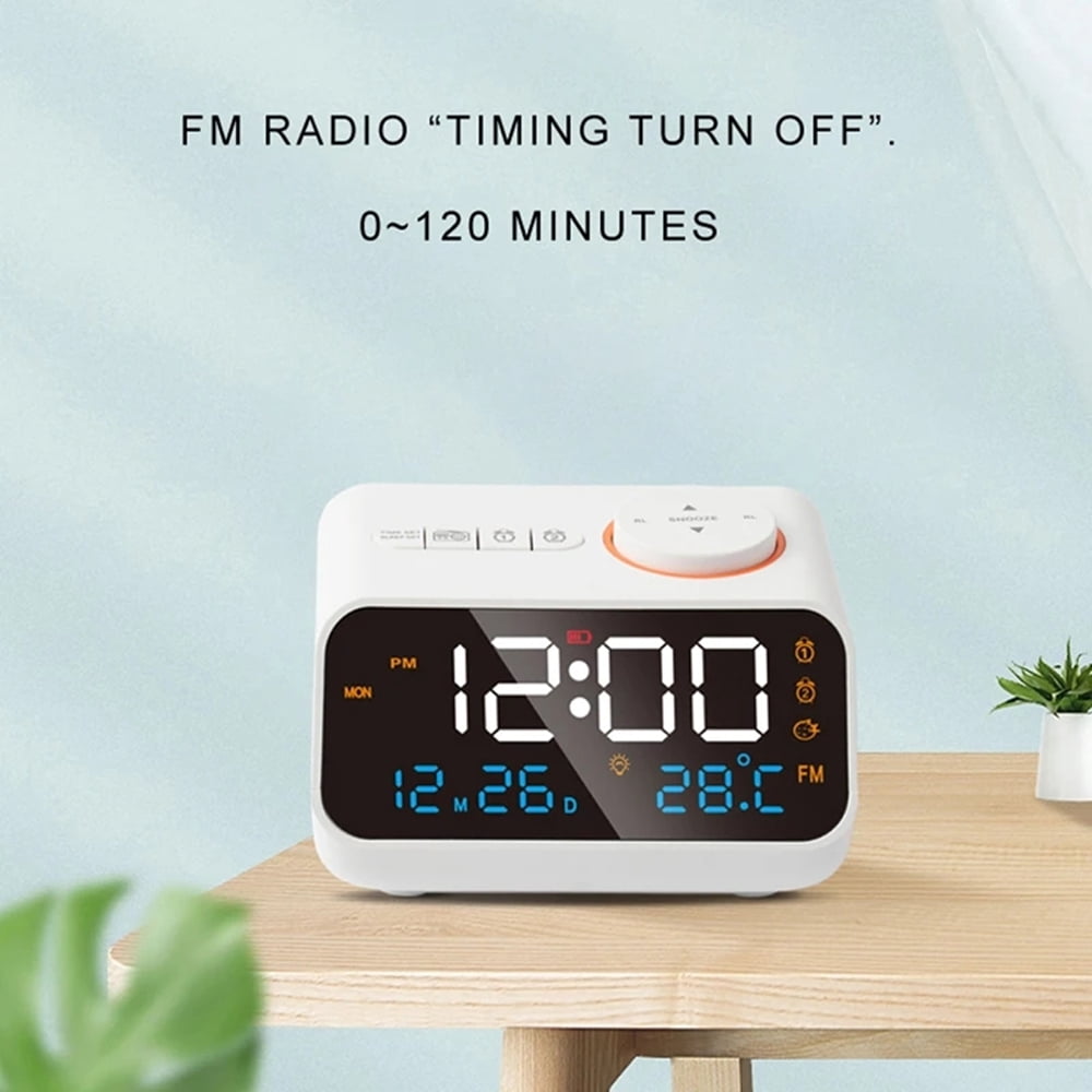 Mordern FM Radio LED Alarm Clock for Bedside Wake Up. Digital Table Calendar with Temperature Thermometer Humidity Hygrometer