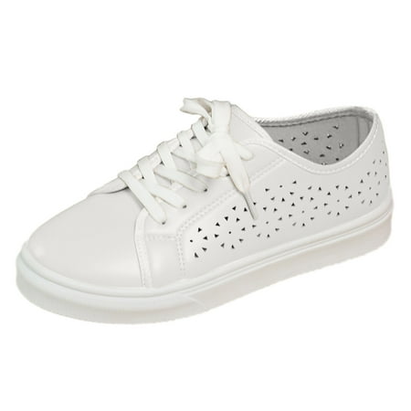 QYZEU Women s Black Flats Womens Work Shoes Ladies Leather Hollow Sports Solid Color Breathable Large Size Light Running Shoes Sneakers Casual Shoes White 39