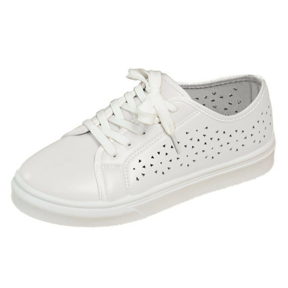 Wyzesi Black Sneakers Ladies Leather Hollow Sports Casual Solid Color Breathable Large Size Light Running Shoes Sneakers Casual Shoes Water Proof Sneakers Women Wide White Sneakers Women