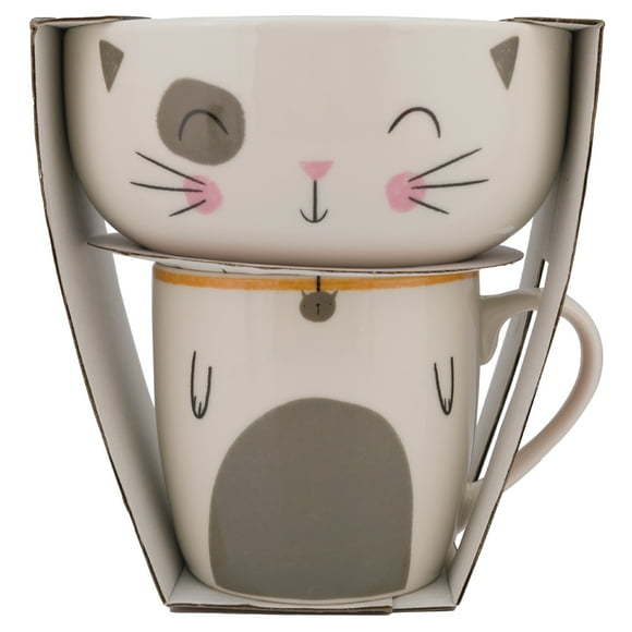 Juego de Desayuno Top Choice de Cerámica con Taza y Tazón con Diseño de Gato