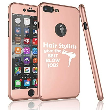 360° Full Body Thin Slim Hard Case Cover + Tempered Glass Screen Protector for Apple iPhone Hair Stylists Give The Best Blow Jobs Funny Hairdresser (Rose-Gold, for Apple iPhone 6 Plus / 6s