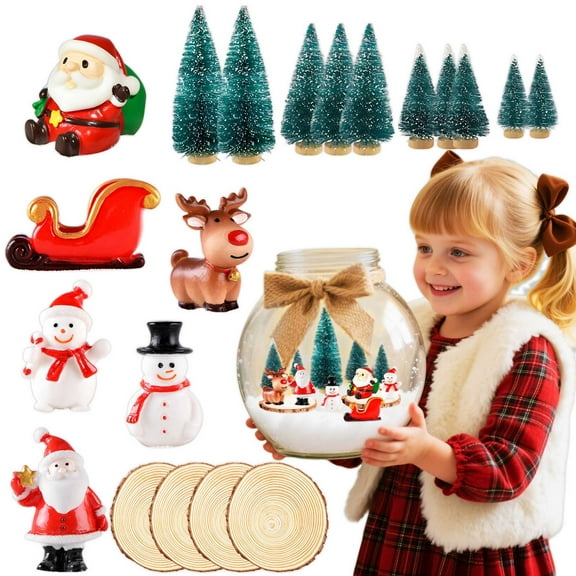 Christmas Glass Jar Scene Kit - DIY Miniature Fairy Town Decor for Holiday Party Ornaments