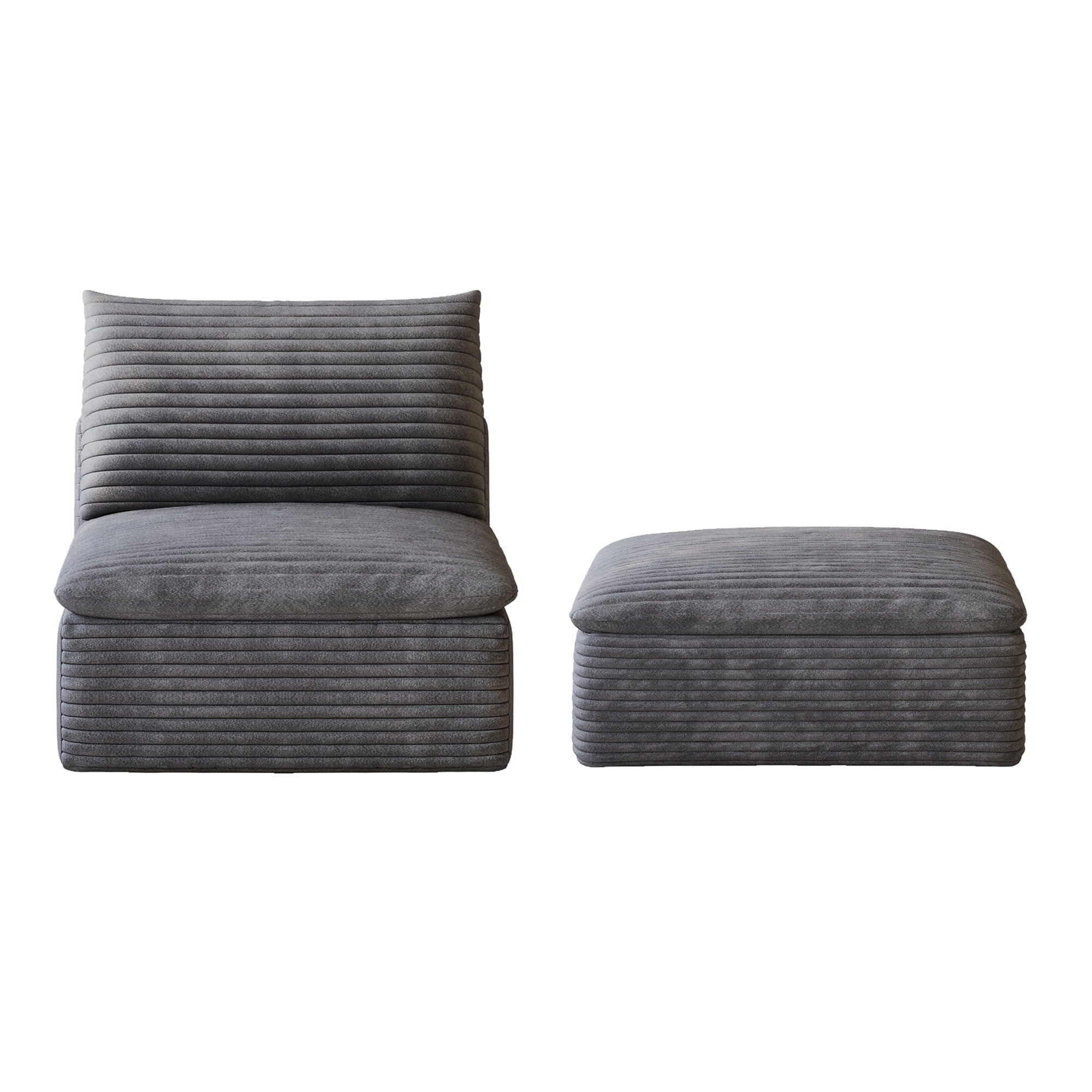 Modular Sofa with Middle Seat and Ottoman, Upholstered Sectional Couch and Modular Seating Set for Living Room, White